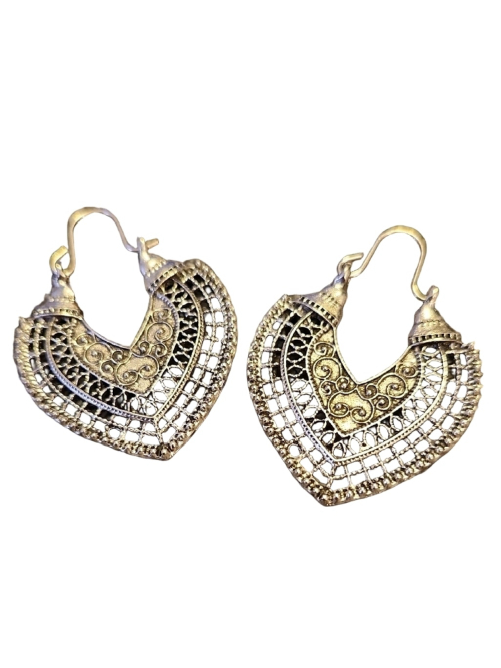 Silver Filigree Teardrop Bohemian Earrings - Picture 3 of 9